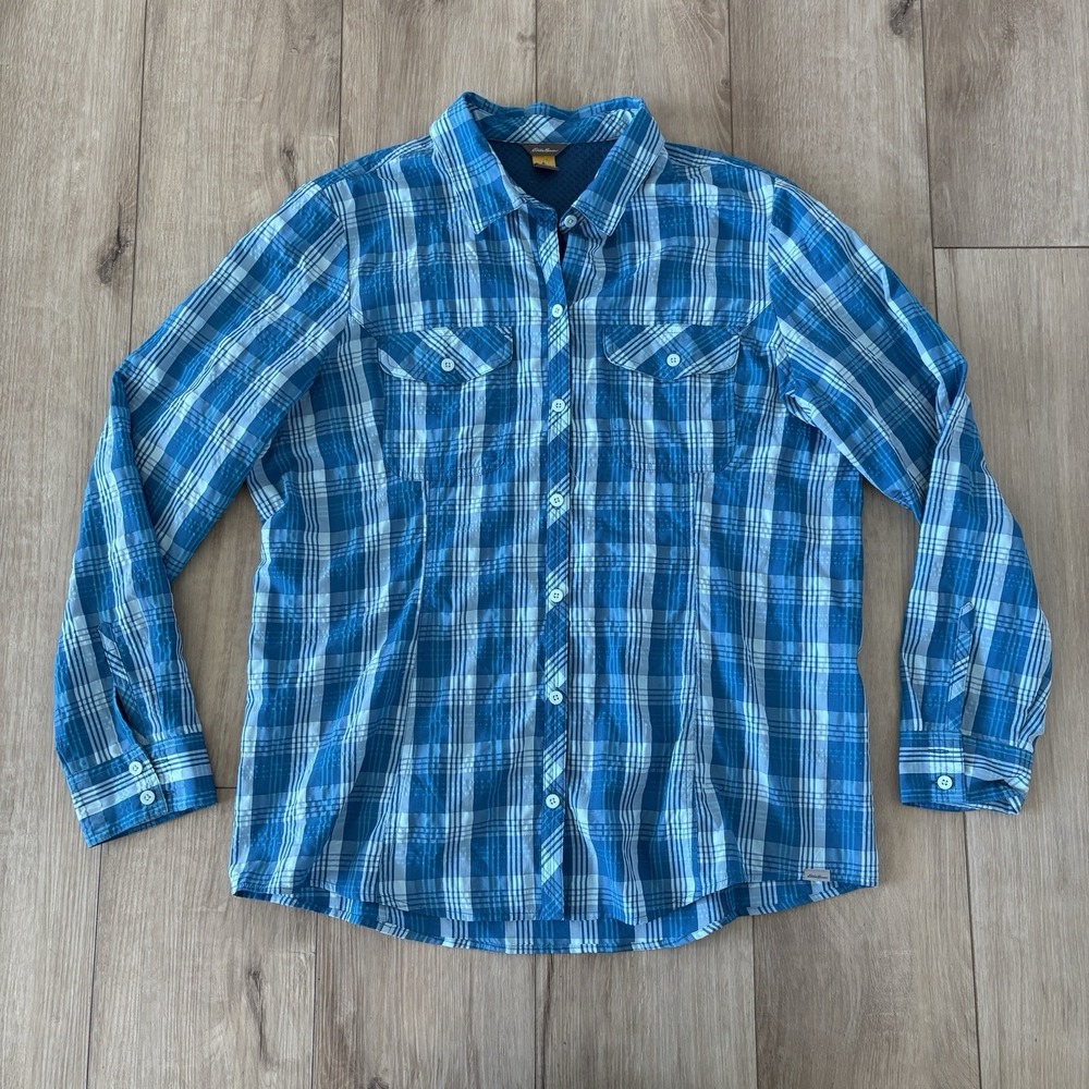 EDDIE BAUER Travex Trekking & Travel Blue Plaid Long‎ Sleeve Shirt Women XL